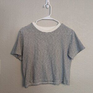 Uniqlo Slub Jersey Striped Cropped T-Shirt, White Stripe, Size XS